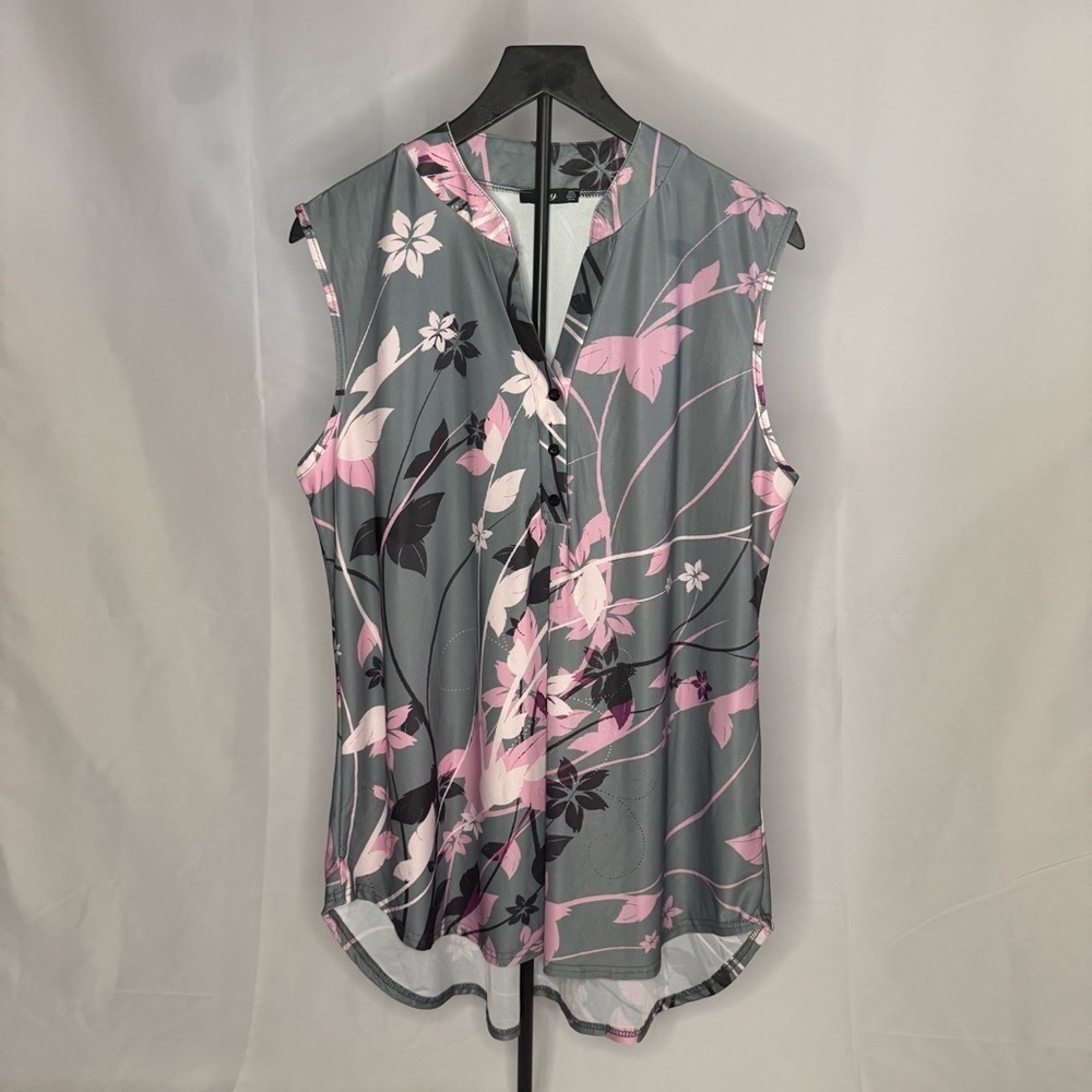 Lily by Firmiana Floral Top - Gray and Pink